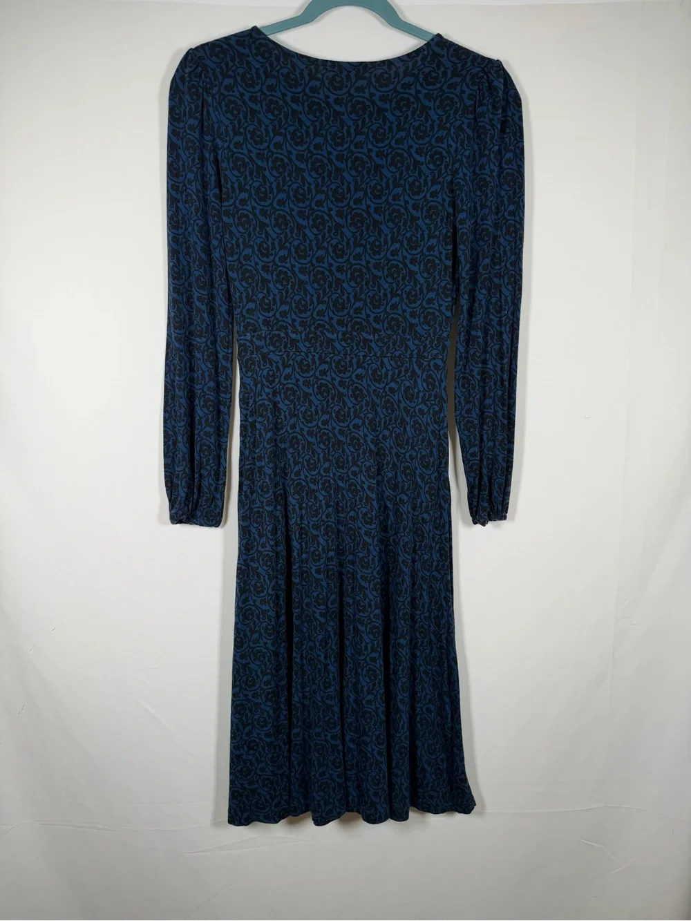 BODEN Women's Long Sleeve Midi Dress US6 Blue Floral Fit Flare Lenzing Ecovero